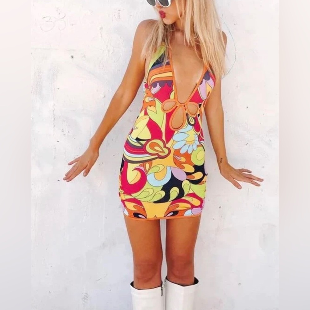 JADED LONDON (SZ 0) GEOMETRIC MINI DRESS
